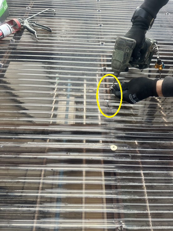 新しいポリカ波板を固定