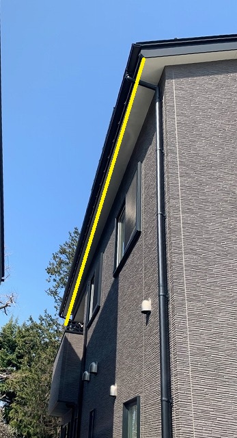 軒樋に葉っぱや土が溜まっています