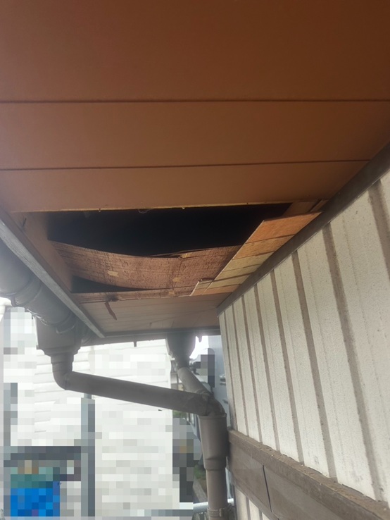 軒天が傷んで穴が空いています