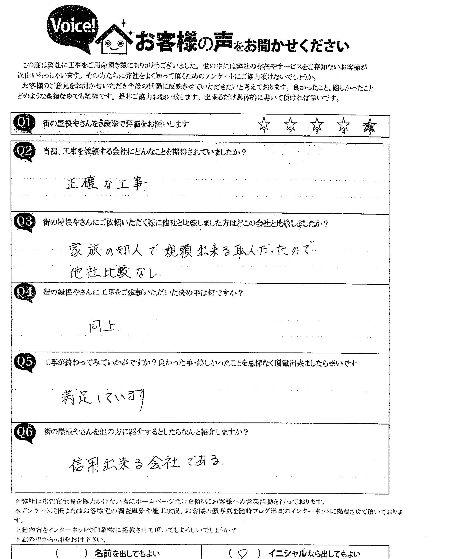 葺き直し工事・葺き直し工事施工後のアンケート